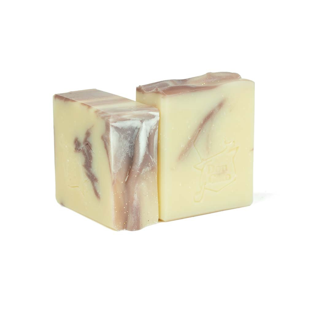 Sleepy Time Natural Soap with purple swirls and embossed Don Gato label, lavender and peppermint scent.